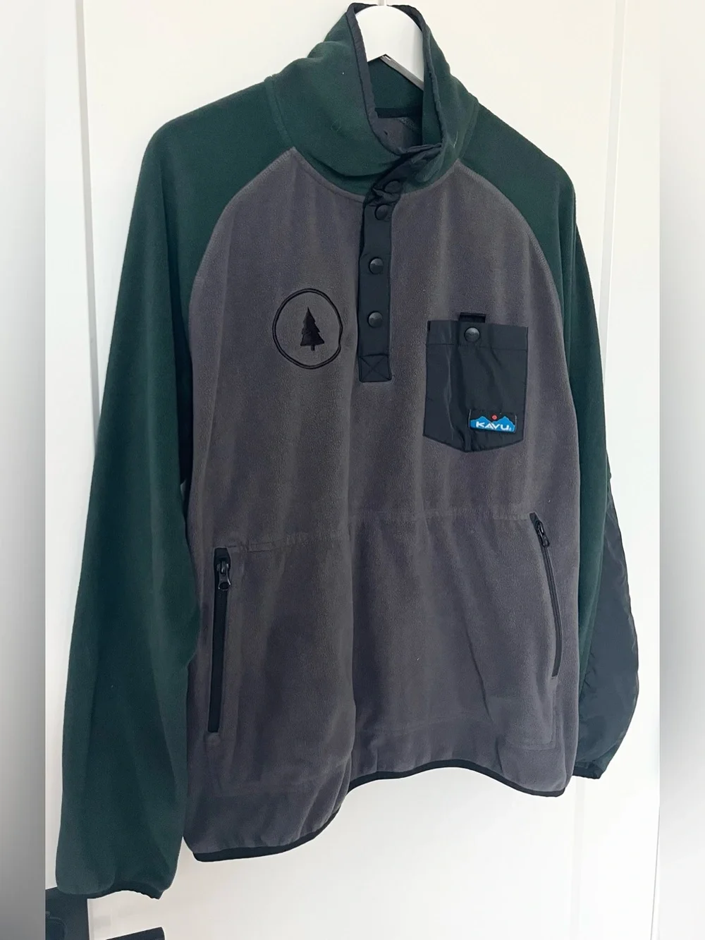 KAVU Teannaway Snap Fleece Pullover Men's M Black Hills Spruce Tree